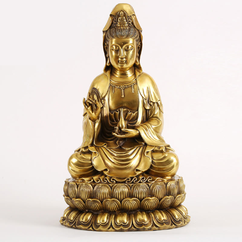 Nimara Ritual Kwan Yin Avalokitesvara Holding A Willow Bottle Harmony Brass Copper Statue Home Decoration