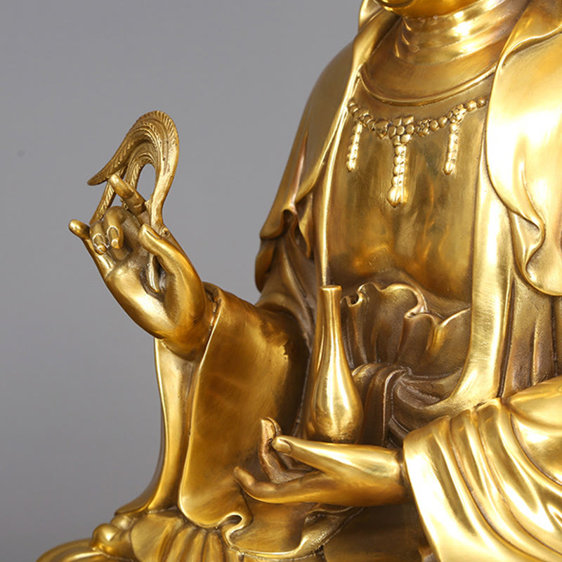 Nimara Ritual Kwan Yin Avalokitesvara Holding A Willow Bottle Harmony Brass Copper Statue Home Decoration