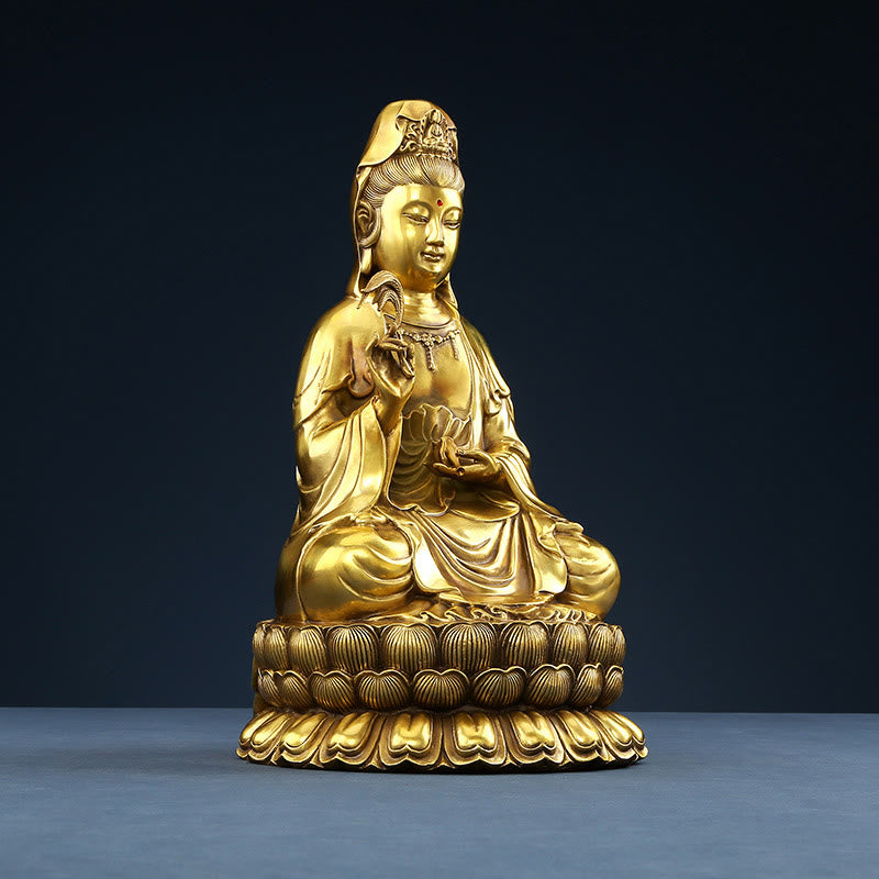 Nimara Ritual Kwan Yin Avalokitesvara Holding A Willow Bottle Harmony Brass Copper Statue Home Decoration