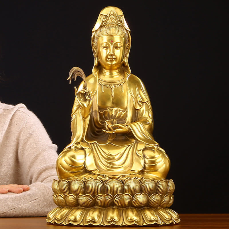 Nimara Ritual Kwan Yin Avalokitesvara Holding A Willow Bottle Harmony Brass Copper Statue Home Decoration