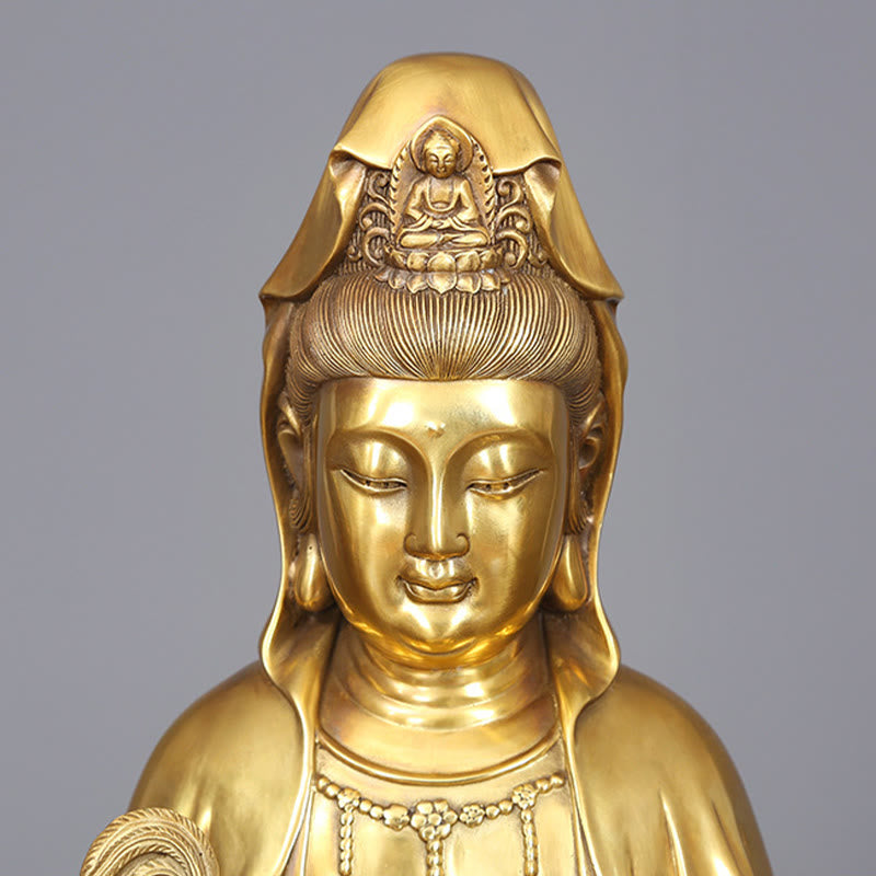 Nimara Ritual Kwan Yin Avalokitesvara Holding A Willow Bottle Harmony Brass Copper Statue Home Decoration