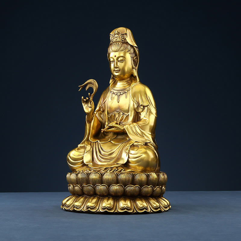 Nimara Ritual Kwan Yin Avalokitesvara Holding A Willow Bottle Harmony Brass Copper Statue Home Decoration