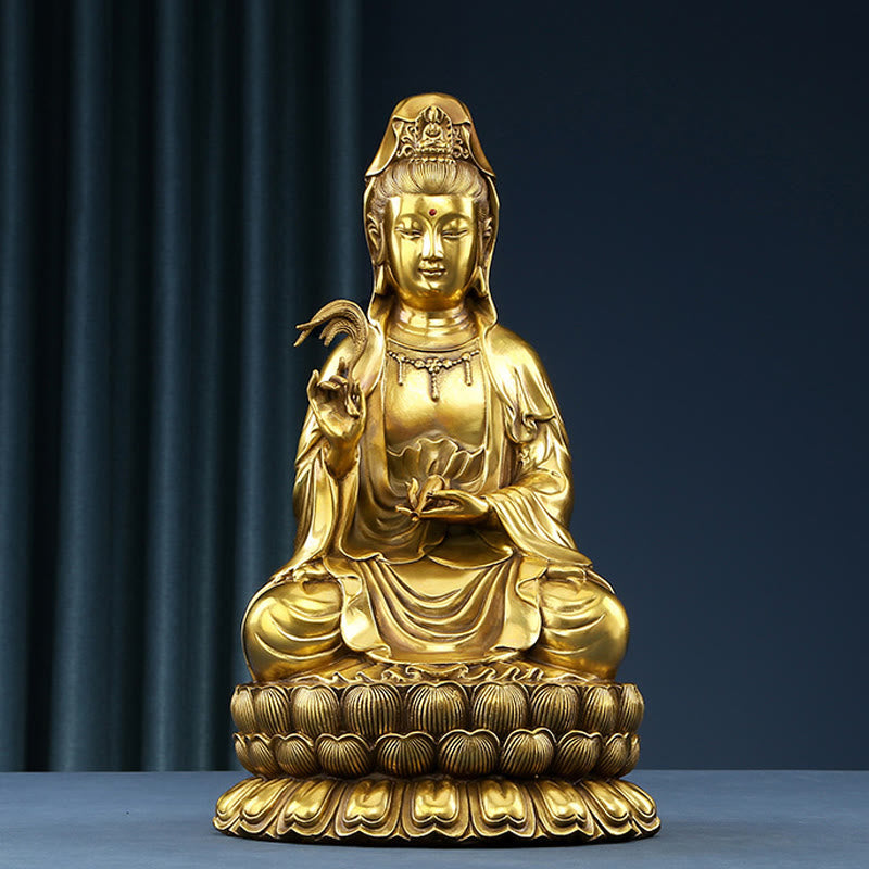 Nimara Ritual Kwan Yin Avalokitesvara Holding A Willow Bottle Harmony Brass Copper Statue Home Decoration