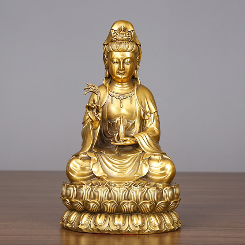 Nimara Ritual Kwan Yin Avalokitesvara Holding A Willow Bottle Harmony Brass Copper Statue Home Decoration
