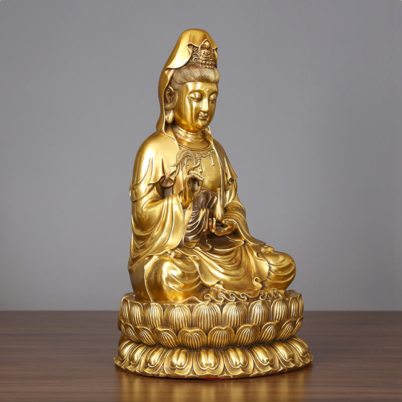 Nimara Ritual Kwan Yin Avalokitesvara Holding A Willow Bottle Harmony Brass Copper Statue Home Decoration