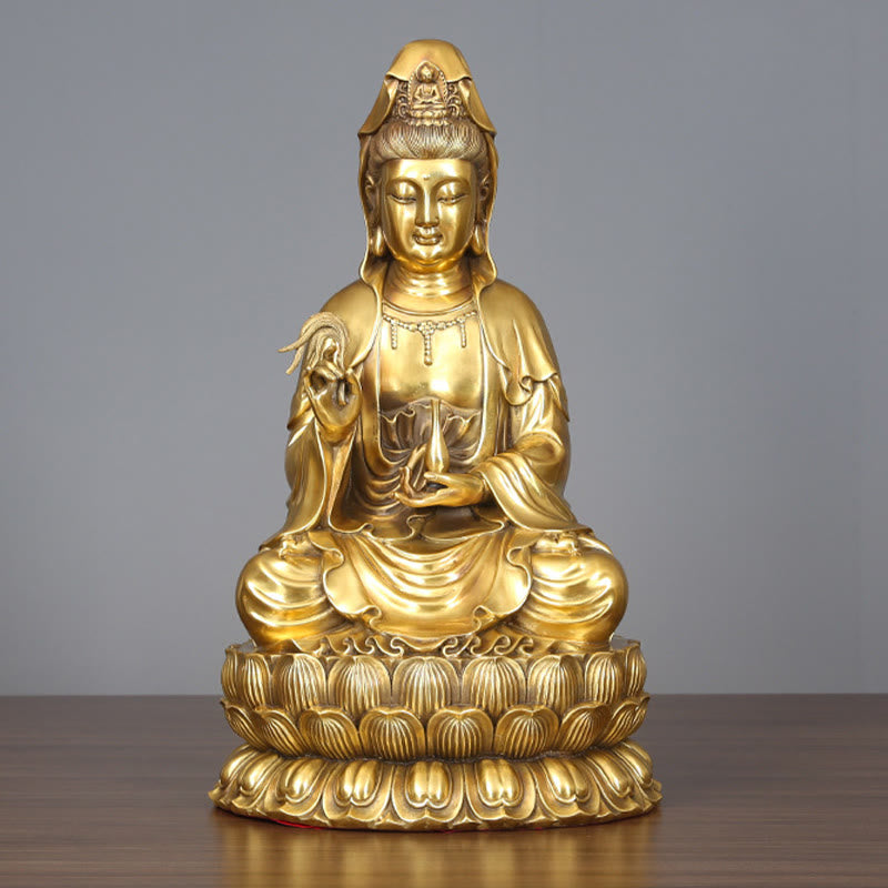 Nimara Ritual Kwan Yin Avalokitesvara Holding A Willow Bottle Harmony Brass Copper Statue Home Decoration