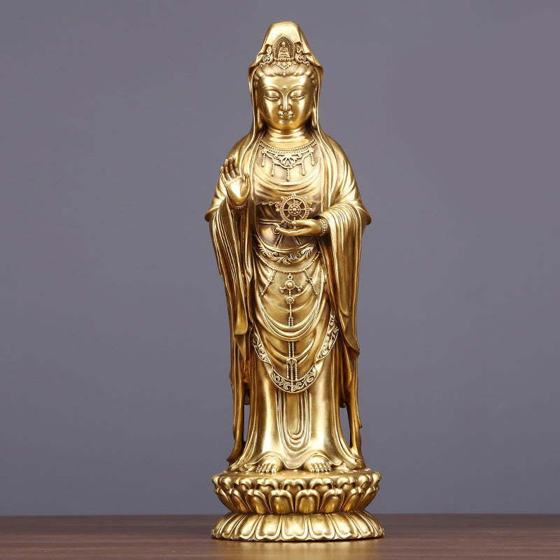 Nimara Ritual Kwan Yin Avalokitesvara Holding The Dharma Wheel Wealth Brass Copper Statue Decoration