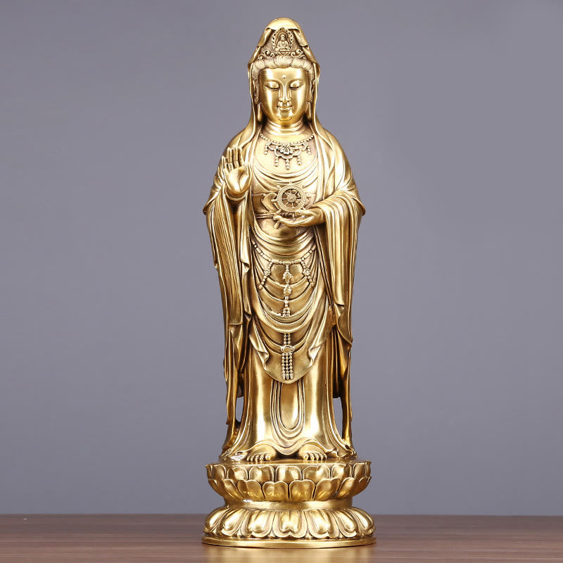 Nimara Ritual Kwan Yin Avalokitesvara Holding The Dharma Wheel Wealth Brass Copper Statue Decoration