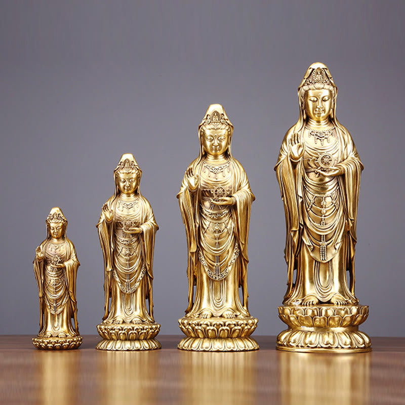 Nimara Ritual Kwan Yin Avalokitesvara Holding The Dharma Wheel Wealth Brass Copper Statue Decoration