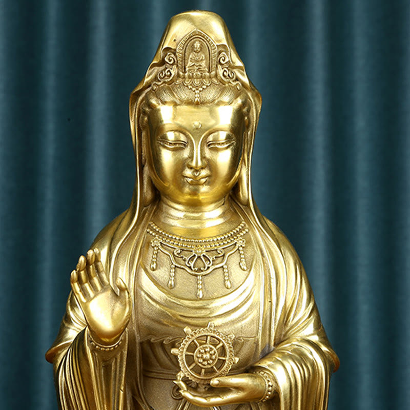Nimara Ritual Kwan Yin Avalokitesvara Holding The Dharma Wheel Wealth Brass Copper Statue Decoration