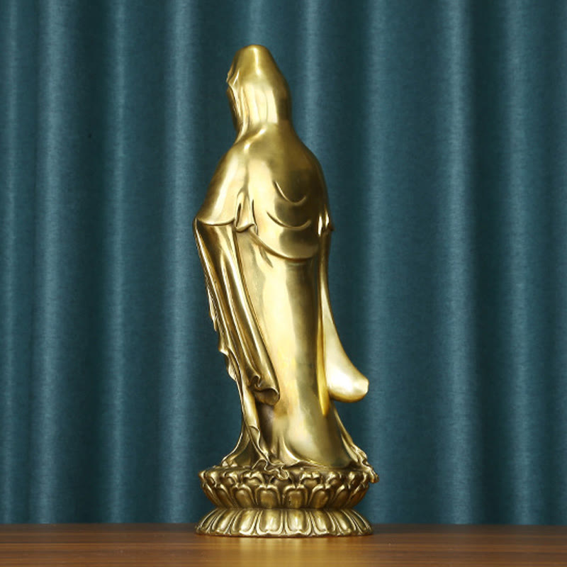 Nimara Ritual Kwan Yin Avalokitesvara Holding The Dharma Wheel Wealth Brass Copper Statue Decoration