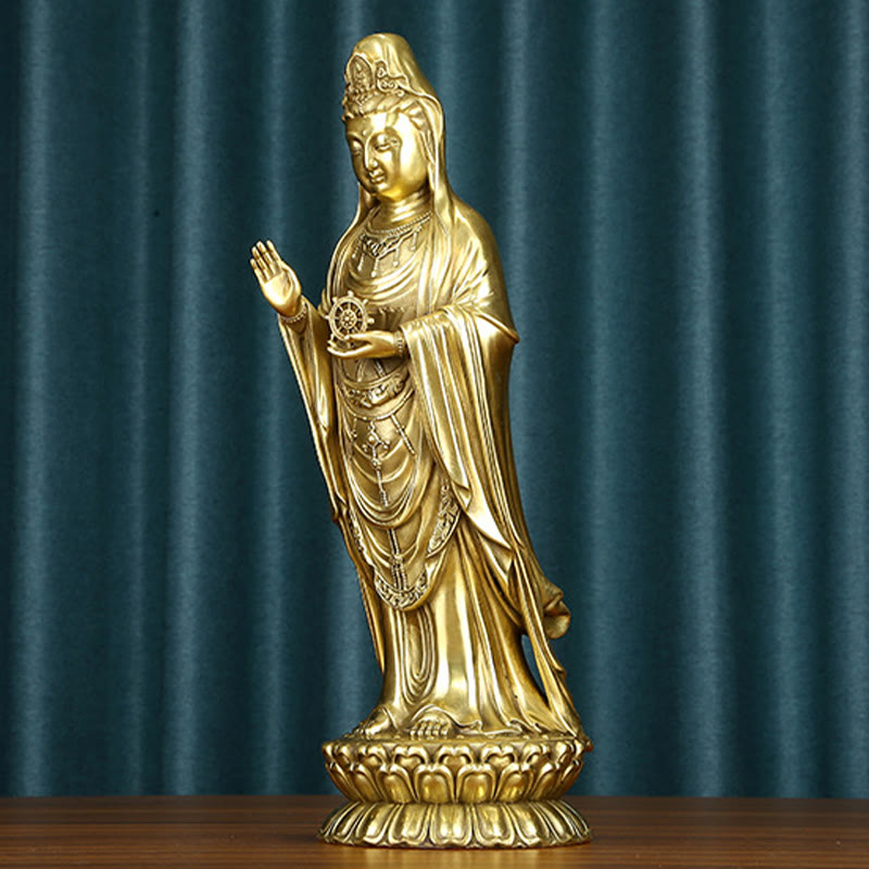 Nimara Ritual Kwan Yin Avalokitesvara Holding The Dharma Wheel Wealth Brass Copper Statue Decoration