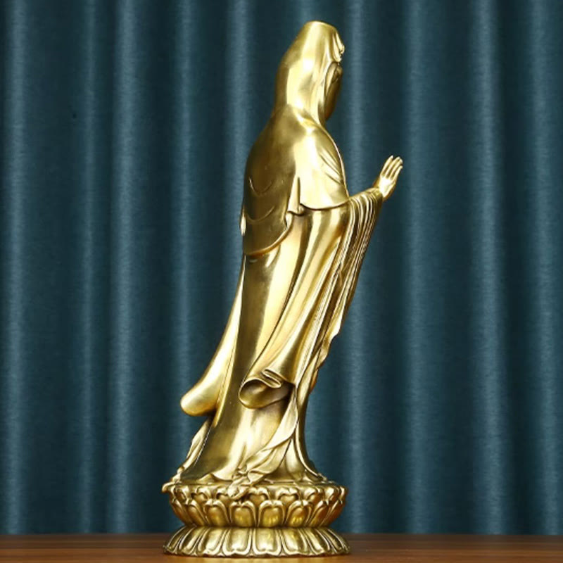 Nimara Ritual Kwan Yin Avalokitesvara Holding The Dharma Wheel Wealth Brass Copper Statue Decoration