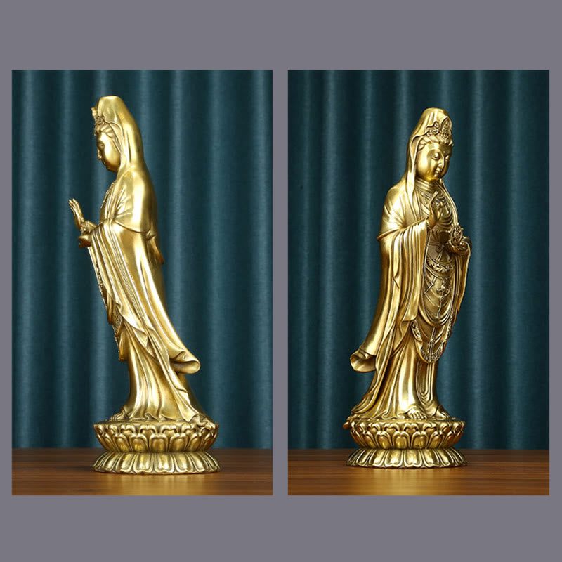 Nimara Ritual Kwan Yin Avalokitesvara Holding The Dharma Wheel Wealth Brass Copper Statue Decoration