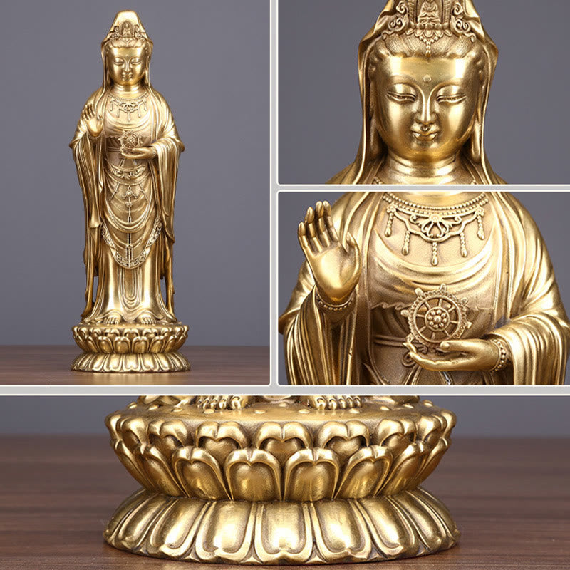 Nimara Ritual Kwan Yin Avalokitesvara Holding The Dharma Wheel Wealth Brass Copper Statue Decoration