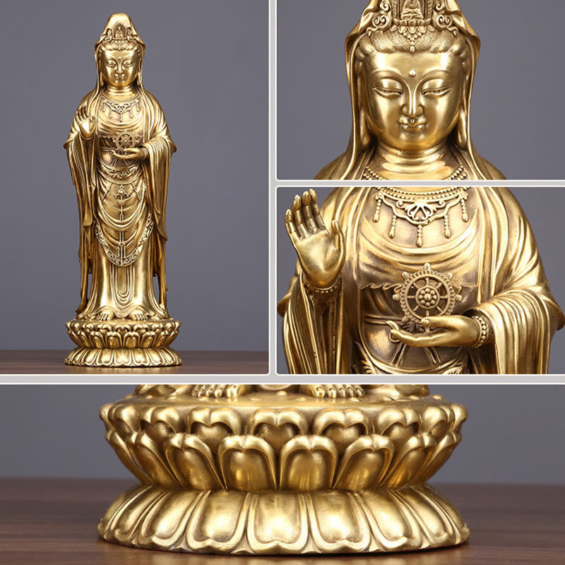 Nimara Ritual Kwan Yin Avalokitesvara Holding The Dharma Wheel Wealth Brass Copper Statue Decoration