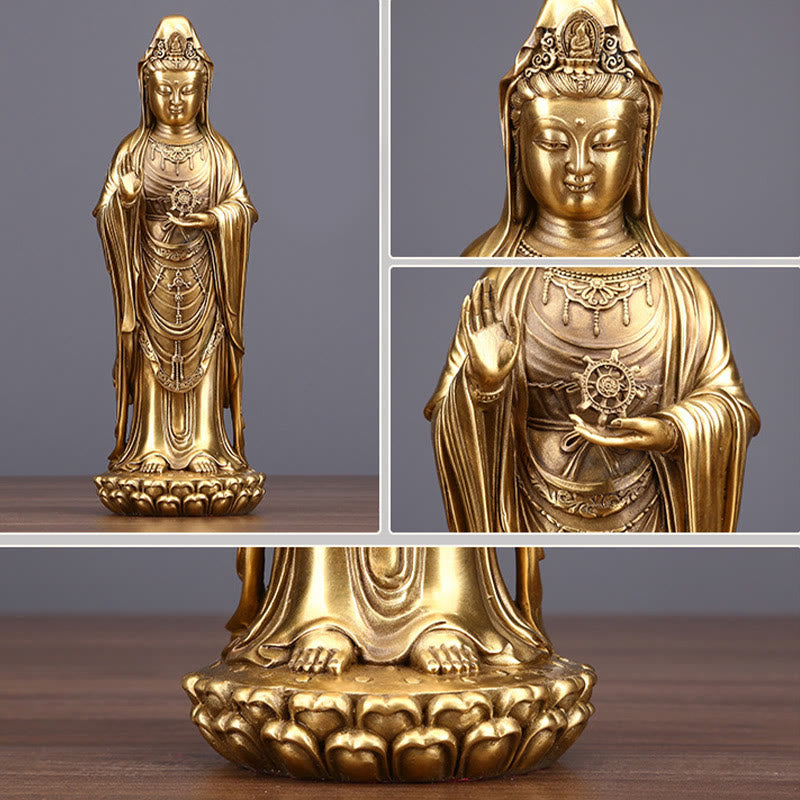 Nimara Ritual Kwan Yin Avalokitesvara Holding The Dharma Wheel Wealth Brass Copper Statue Decoration