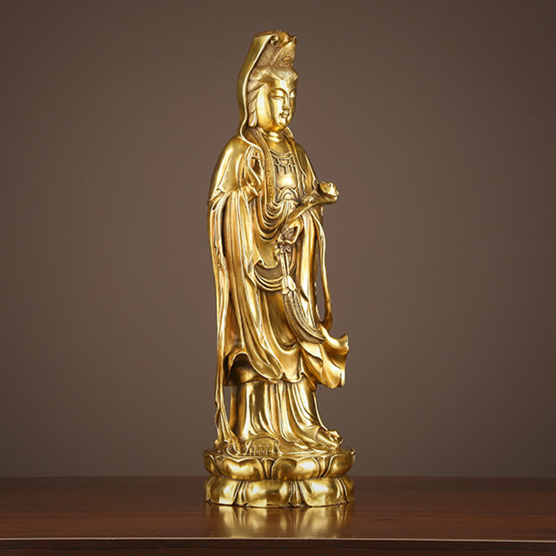 Nimara Ritual Kwan Yin Avalokitesvara Holding The Dharma Wheel Wealth Brass Copper Statue Decoration