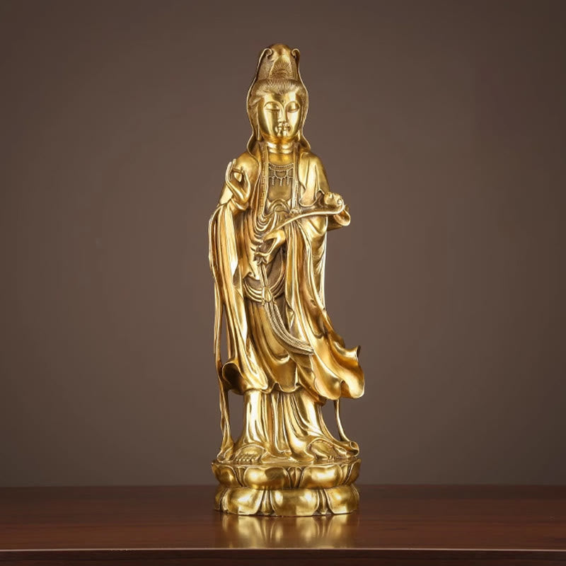 Nimara Ritual Kwan Yin Avalokitesvara Holding The Dharma Wheel Wealth Brass Copper Statue Decoration