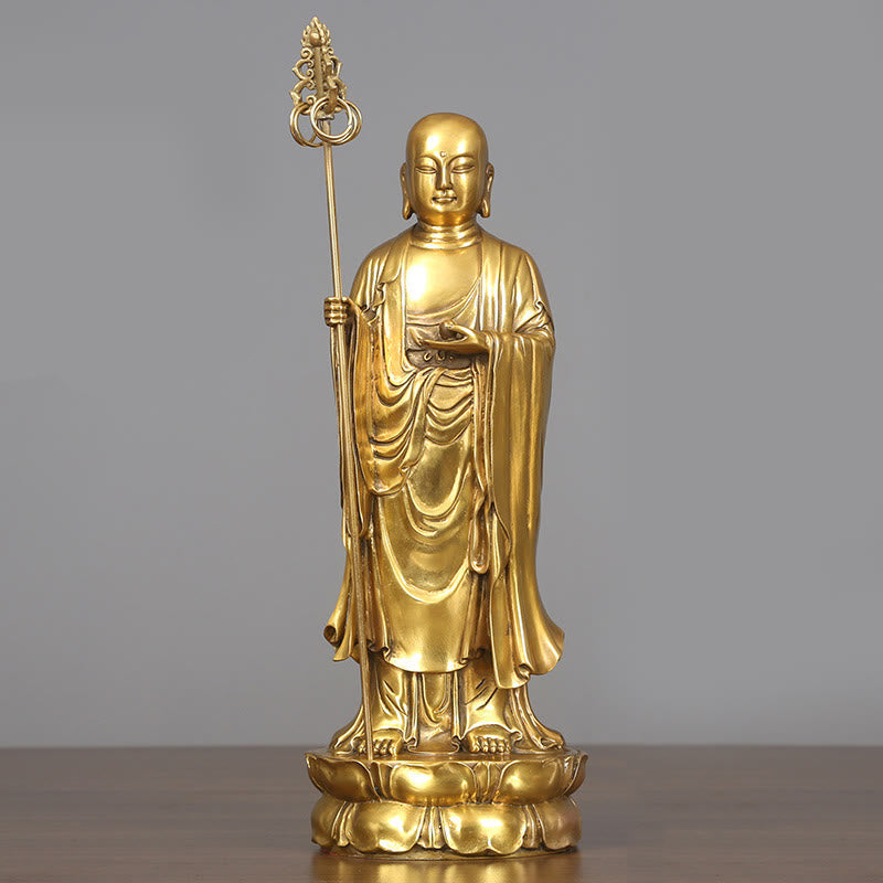 Nimara Ritual Ksitigarbha Bodhisattva Figurine Compassion Copper Statue Home Offering Decoration