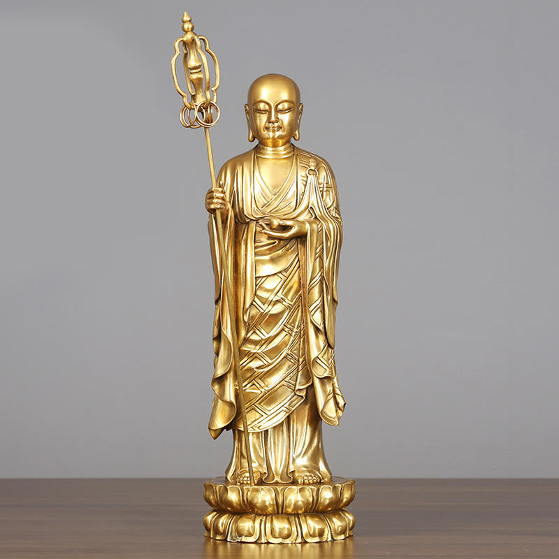 Nimara Ritual Ksitigarbha Bodhisattva Figurine Compassion Copper Statue Home Offering Decoration