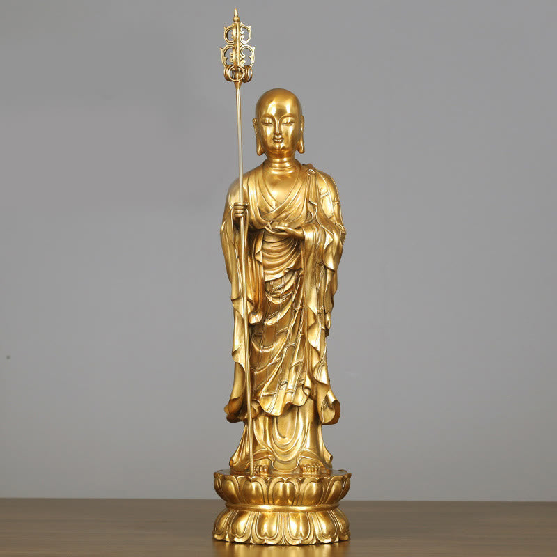 Nimara Ritual Ksitigarbha Bodhisattva Figurine Compassion Copper Statue Home Offering Decoration