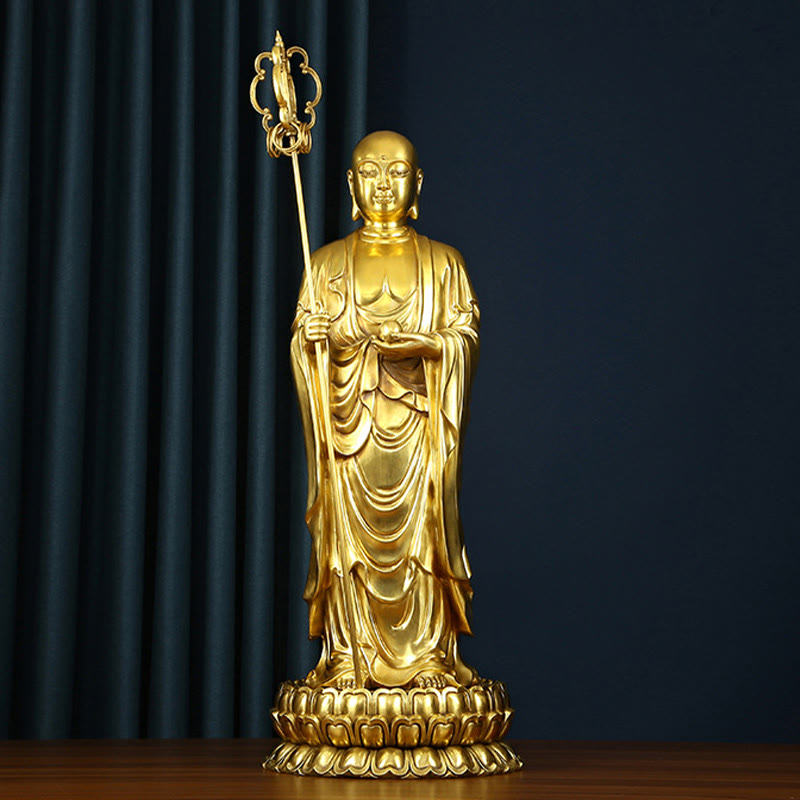 Nimara Ritual Ksitigarbha Bodhisattva Figurine Compassion Copper Statue Home Offering Decoration