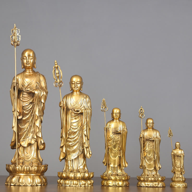 Nimara Ritual Ksitigarbha Bodhisattva Figurine Compassion Copper Statue Home Offering Decoration
