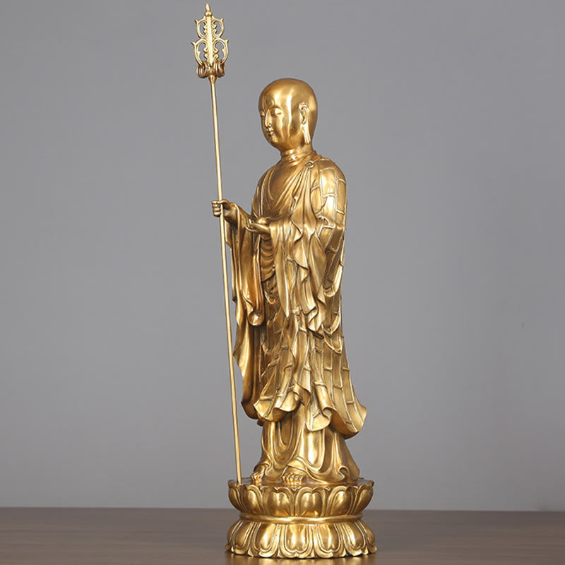 Nimara Ritual Ksitigarbha Bodhisattva Figurine Compassion Copper Statue Home Offering Decoration