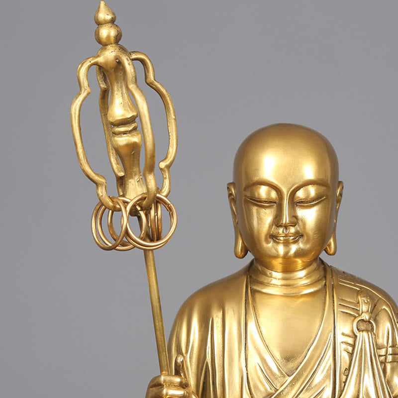 Nimara Ritual Ksitigarbha Bodhisattva Figurine Compassion Copper Statue Home Offering Decoration