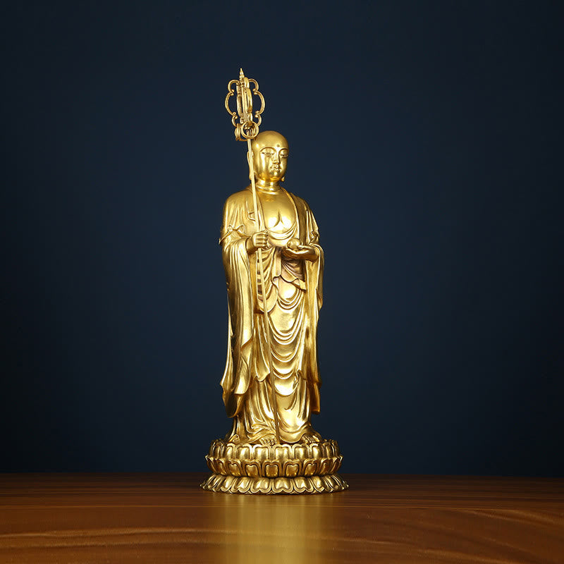 Nimara Ritual Ksitigarbha Bodhisattva Figurine Compassion Copper Statue Home Offering Decoration
