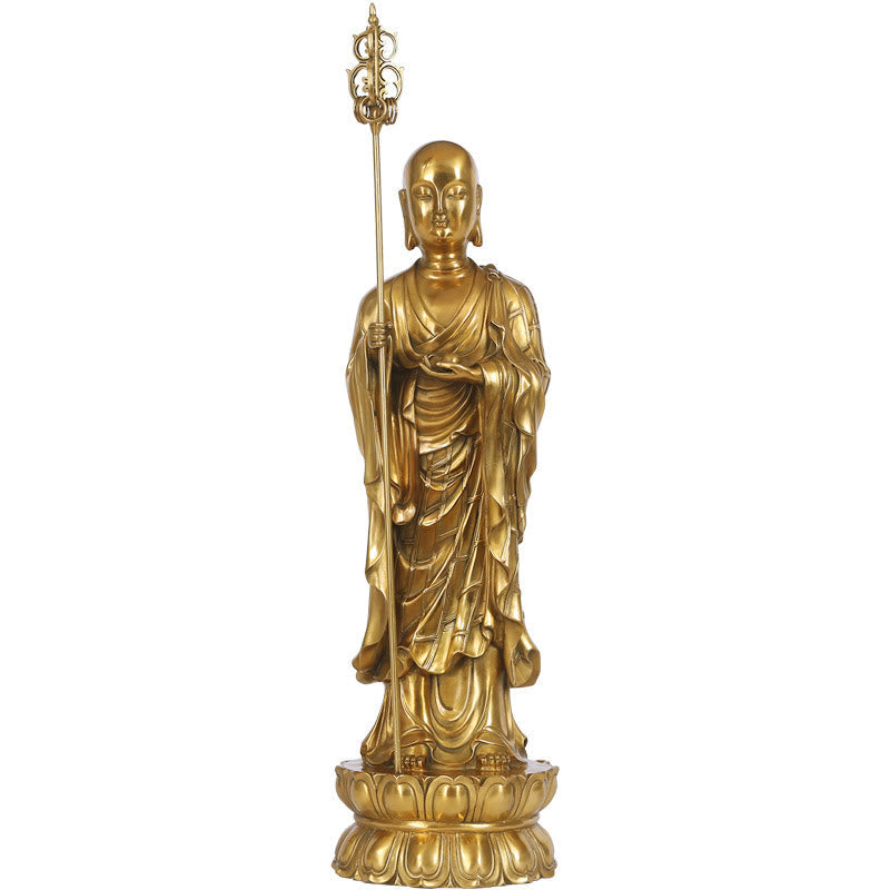 Nimara Ritual Ksitigarbha Bodhisattva Figurine Compassion Copper Statue Home Offering Decoration