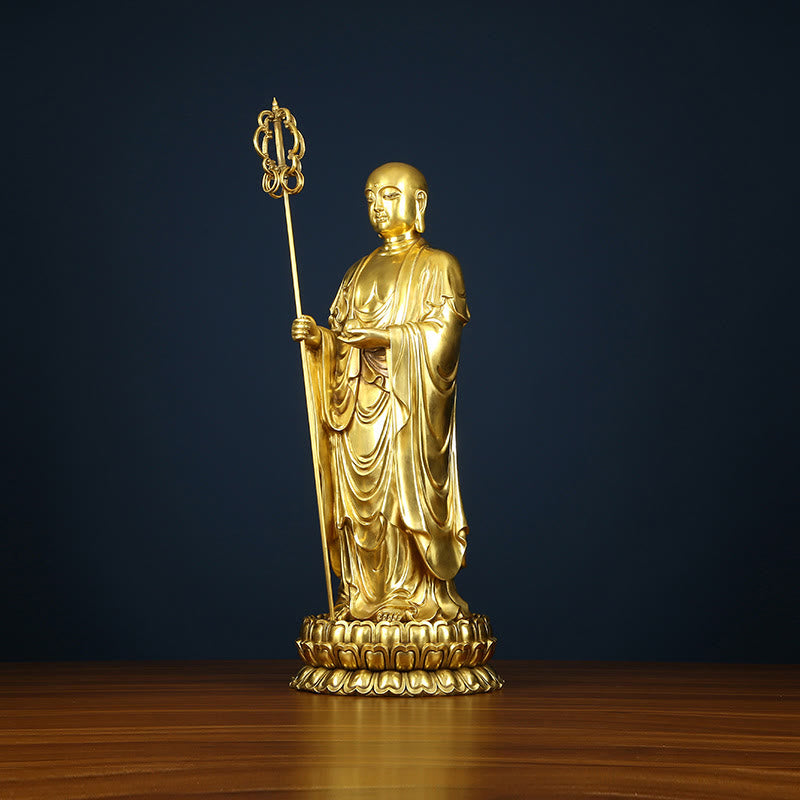 Nimara Ritual Ksitigarbha Bodhisattva Figurine Compassion Copper Statue Home Offering Decoration