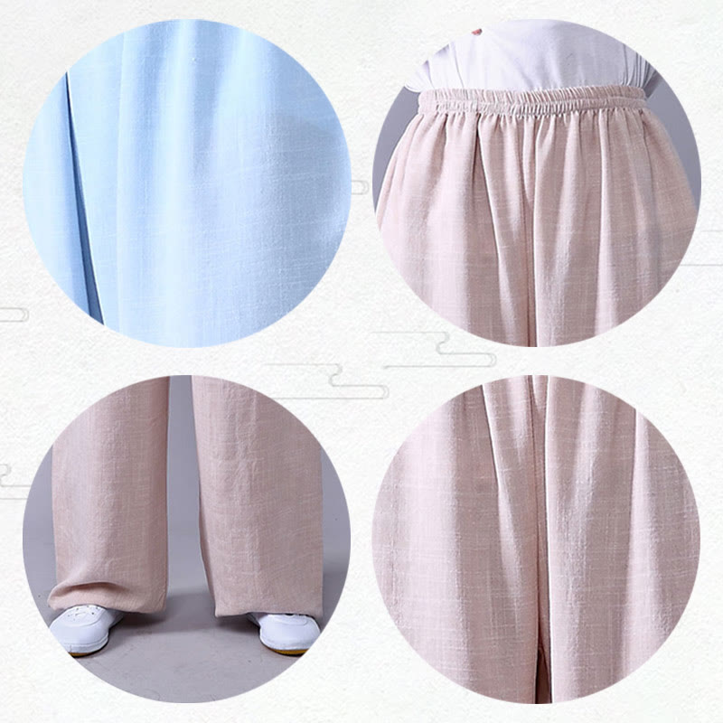 Nimara Ritual Summer Elastic Waist Tai Chi Qigong Practice Cotton Linen Unisex Pants