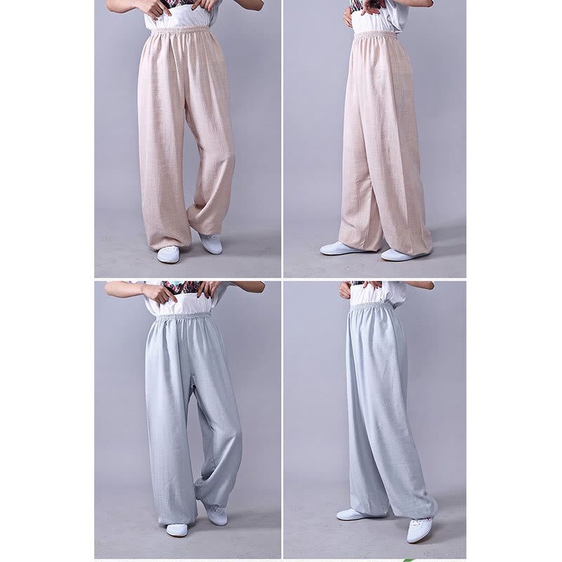 Nimara Ritual Summer Elastic Waist Tai Chi Qigong Practice Cotton Linen Unisex Pants
