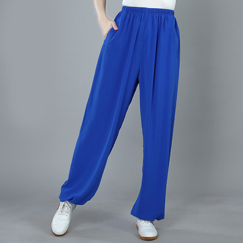 Nimara Ritual Summer Unisex Elastic Waist Tai Chi Kung Fu Qigong Practice Cotton Breathable Pants With Pockets