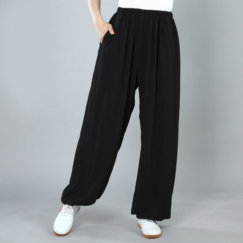 Nimara Ritual Summer Unisex Elastic Waist Tai Chi Kung Fu Qigong Practice Cotton Breathable Pants With Pockets