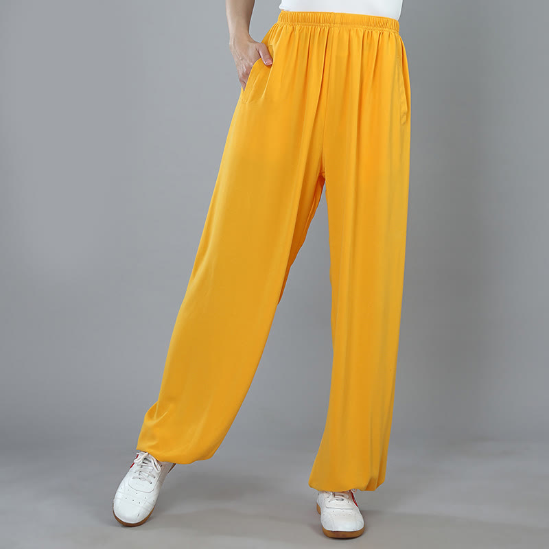 Nimara Ritual Summer Unisex Elastic Waist Tai Chi Kung Fu Qigong Practice Cotton Breathable Pants With Pockets