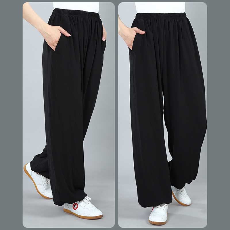 Nimara Ritual Summer Unisex Elastic Waist Tai Chi Kung Fu Qigong Practice Cotton Breathable Pants With Pockets