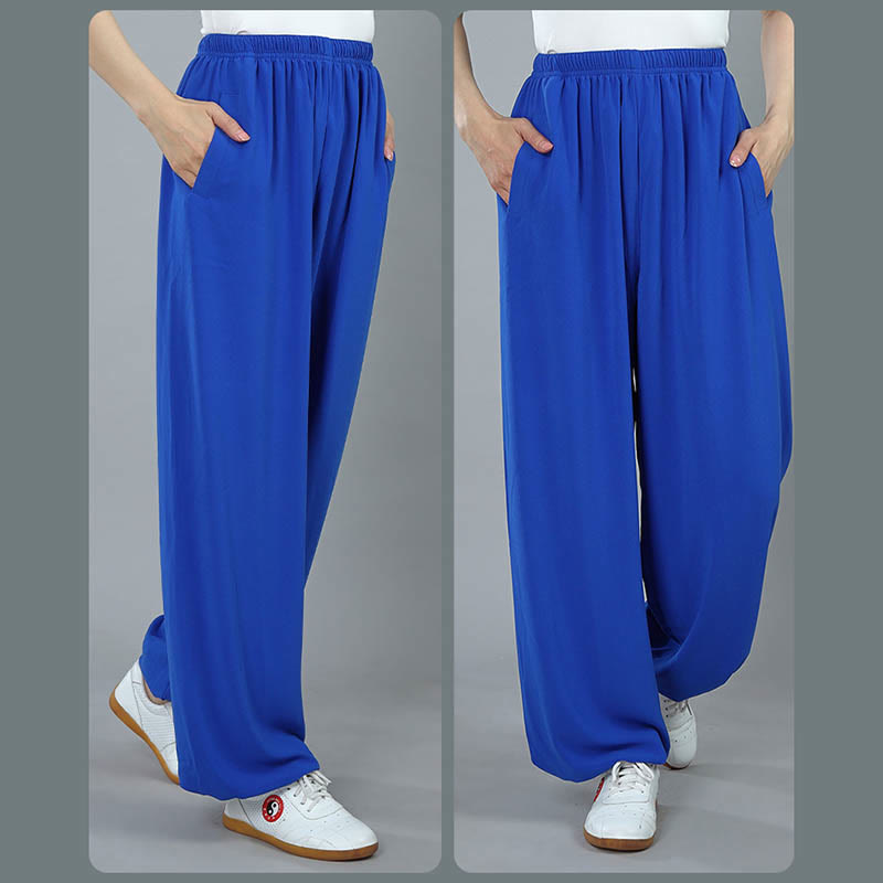 Nimara Ritual Summer Unisex Elastic Waist Tai Chi Kung Fu Qigong Practice Cotton Breathable Pants With Pockets