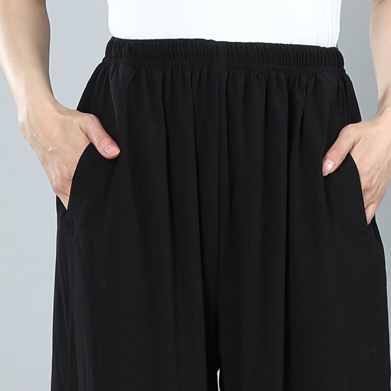 Nimara Ritual Summer Unisex Elastic Waist Tai Chi Kung Fu Qigong Practice Cotton Breathable Pants With Pockets
