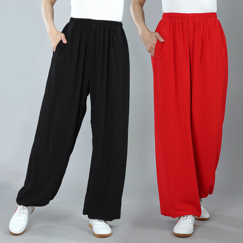 Nimara Ritual Summer Unisex Elastic Waist Tai Chi Kung Fu Qigong Practice Cotton Breathable Pants With Pockets