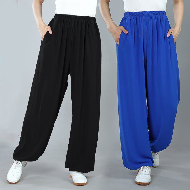 Nimara Ritual Summer Unisex Elastic Waist Tai Chi Kung Fu Qigong Practice Cotton Breathable Pants With Pockets