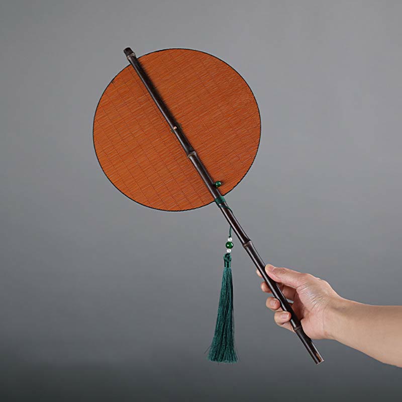 Nimara Ritual Chinese Style Handmade Bamboo Long Handle Portable Curlable Fan