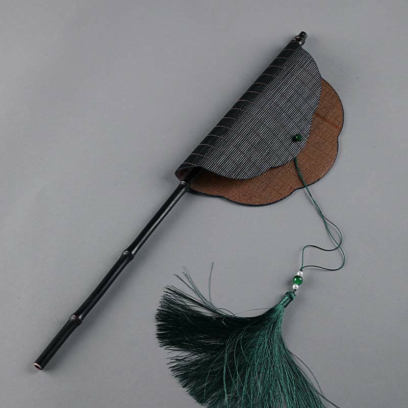 Nimara Ritual Chinese Style Handmade Bamboo Long Handle Portable Curlable Fan