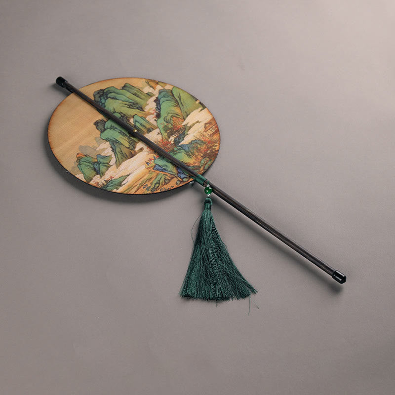 Nimara Ritual Handmade Bamboo Thousand Miles of Rivers and Mountains Long Handle Portable Curlable Fan