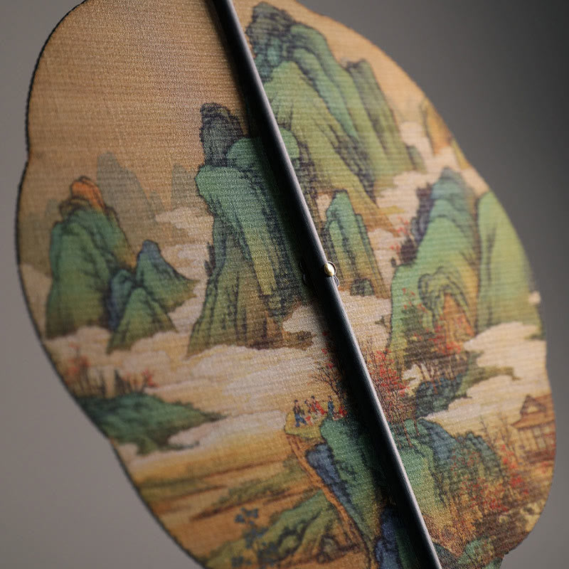 Nimara Ritual Handmade Bamboo Thousand Miles of Rivers and Mountains Long Handle Portable Curlable Fan
