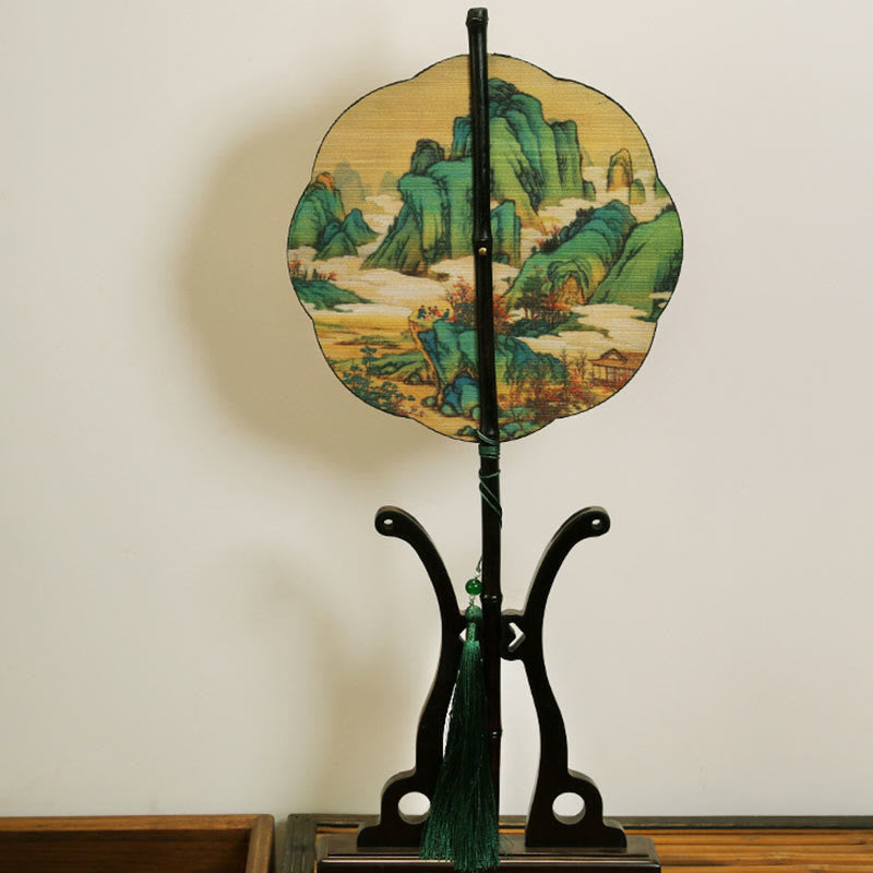 Nimara Ritual Handmade Bamboo Thousand Miles of Rivers and Mountains Long Handle Portable Curlable Fan