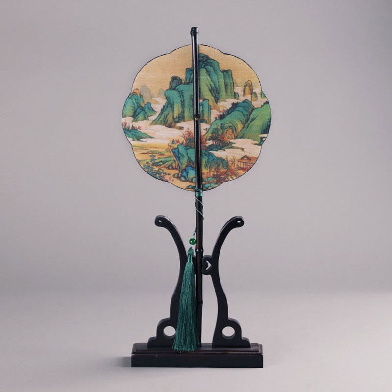 Nimara Ritual Handmade Bamboo Thousand Miles of Rivers and Mountains Long Handle Portable Curlable Fan