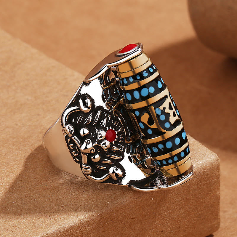 Nimara Ritual Tibetan Om Mani Padme Hum Garuda Dzi Bead Pattern Peace Rotatable Ring